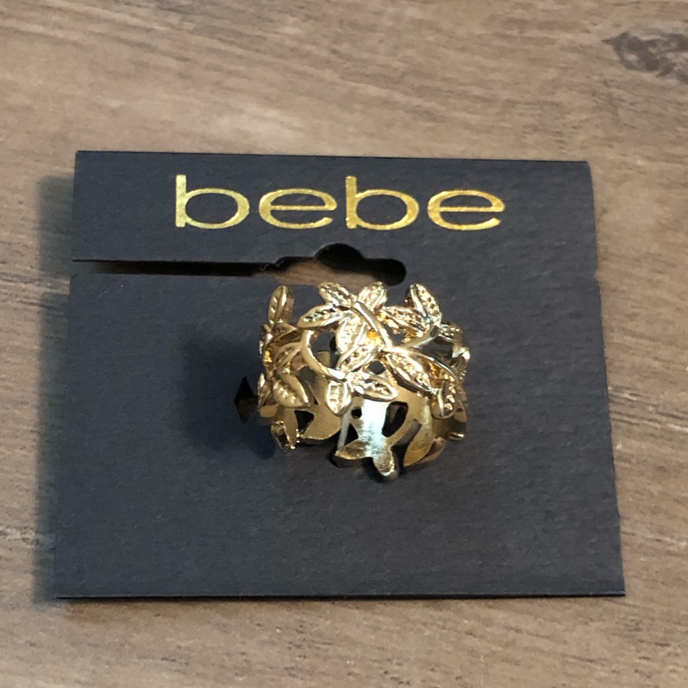 New Bebe Rose gold metal leaves rings